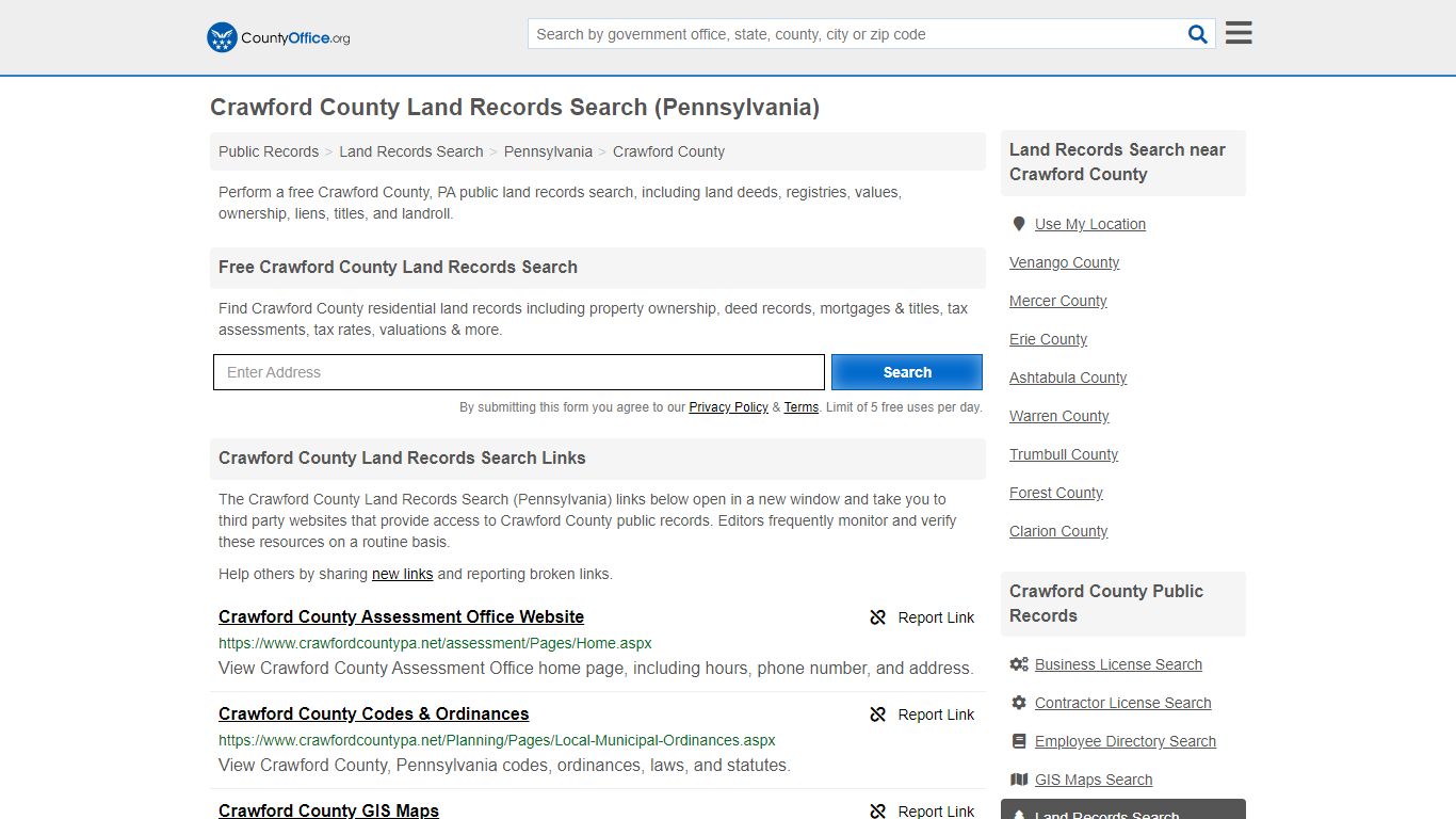 Land Records Search - Crawford County, PA (Deeds, GIS Maps ...
