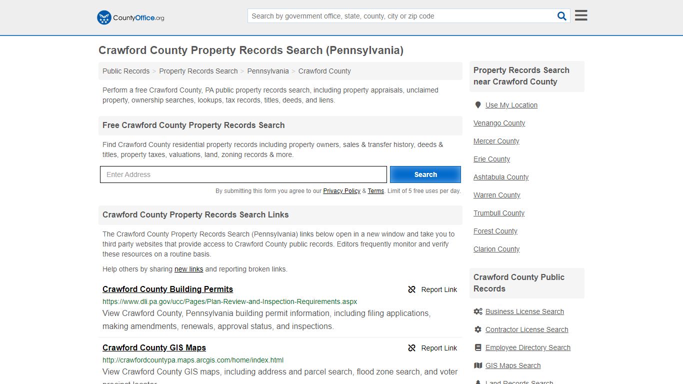 Property Records Search - Crawford County, PA (Assessments ...